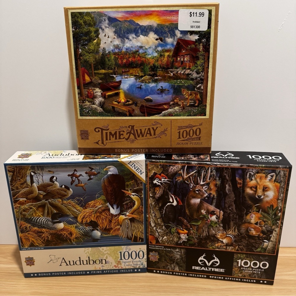 3 1000 Piece Puzzle Lot FOREST GATHERING Lake Life MOUNTAIN RETREAT MasterPieces